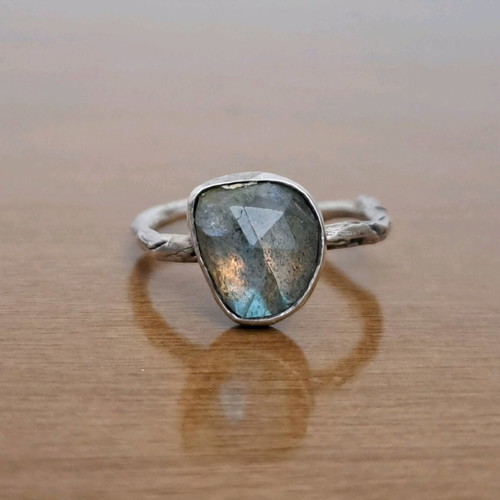 Handmade labradorite ring new, silver with blue stone