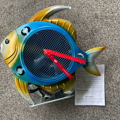 Fish-shaped decorative table fan new, hand painted sculpted ironwork