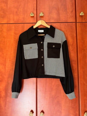 Lui e Lei shirt blouse used, size S, black and white pied de poule