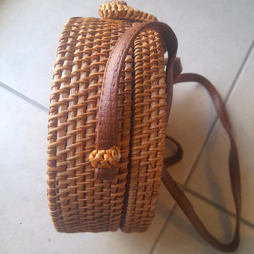 Summer straw shoulder bag new, beige brown