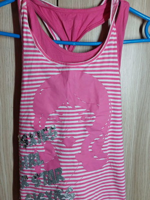 T-shirt for 10 years like new, pink and silver, size 140 cm