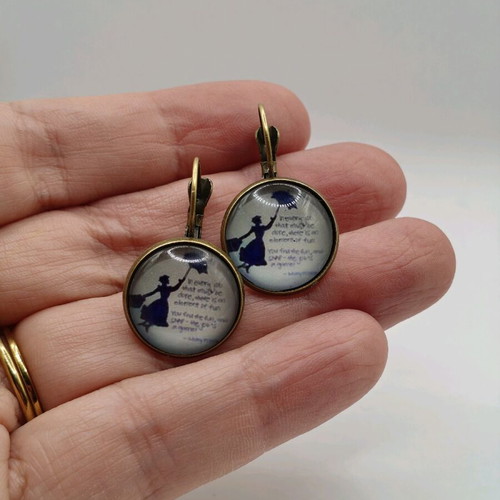 Mary Poppins dangle earrings gray and turquoise new
