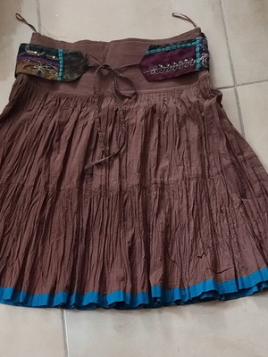 Φούστα boho Zara σαν καινούργιο, μπλε και καφέ με κέντημα και χάντρες