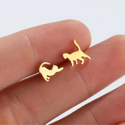 Miau earrings new, gold stainless steel cat design