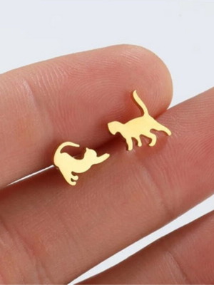 Miau earrings new, gold stainless steel cat design