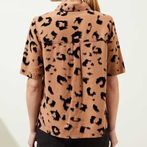 Marks & Spencer linen shirt brown animal print new, size S