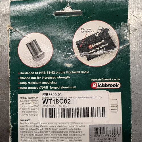 Aluminium locking wheel nuts M12 x 1.25 like new, set of 4
