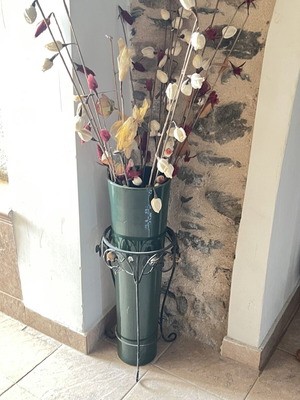 Large vintage floor decoration with dried flower arrangement