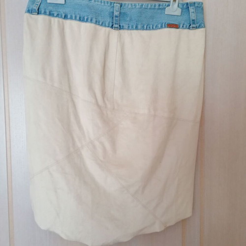 Suede style skirt SOS London Rome new, beige with denim details, size L