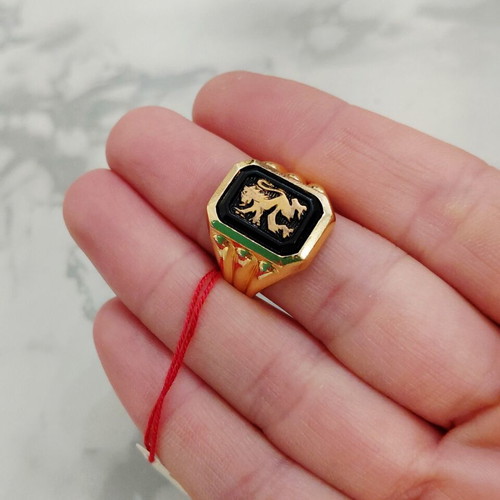 Vintage men's ring from the 70s, like new, black and gold aluminum alloy