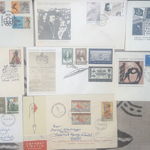 Olympic Greek Stamp Envelopes used, rare pack of 38 pieces