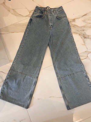 Timo Τζιν παντελόνι Karavan μπλε σαν καινούργιο, wide leg, high rise, νούμερο 28