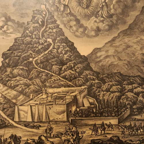 Saint Catherine Sinai woodcut used, framed 56x48 cm
