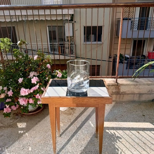 Crystal vase used with engraved leaves, made in Germany