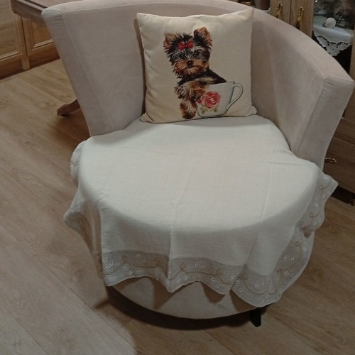 Modern round armchair, ice color, metal legs