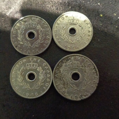 Set of 4 collectible pierced coins used, Kingdom of Greece