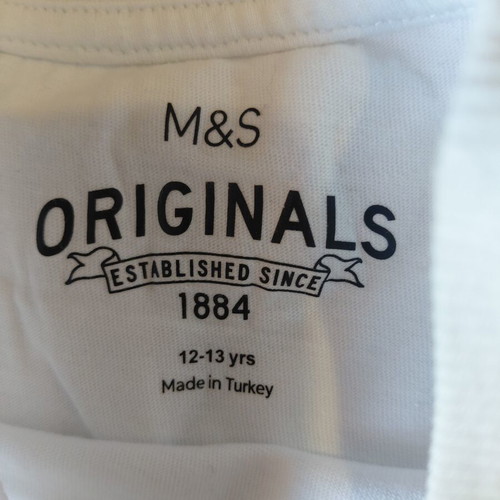 M&S game t shirt like new, size 12-13 years, white