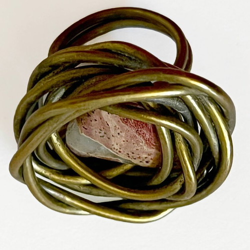 Handmade adjustable ring with natural stone, boho antique bronze, used