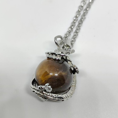 Tiger's Eye Pendant with Silver Dragon like new