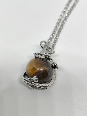Tiger's Eye Pendant with Silver Dragon like new