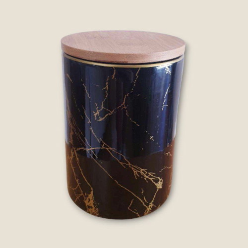 Ceramic containers set with lid black & gold, new, 2 pcs 15x10 cm