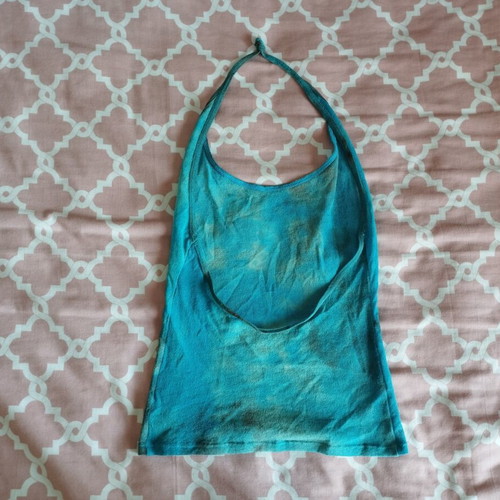 Blue women's crop top with neck tie, size small