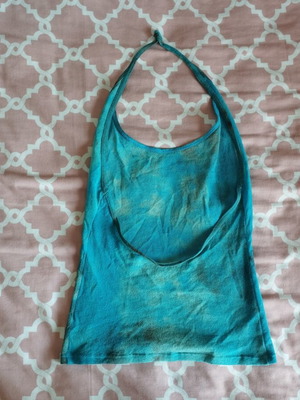 Blue women's crop top with neck tie, size small