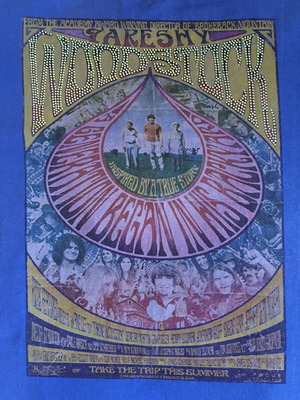 Takeshy Kurosawa Woodstock Movie Poster Graphic Tee XL like new, royal blue