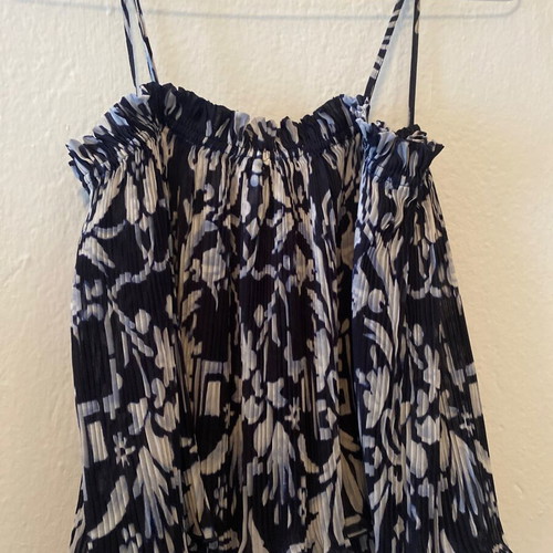 H&M blouse used, blue pleated with straps, XS