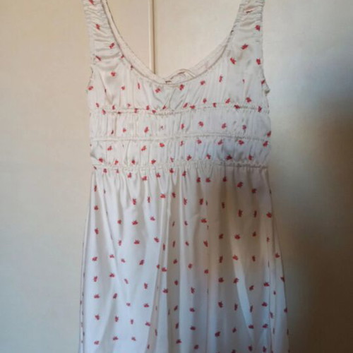 Zara women's dress new, short white satin with red flowers