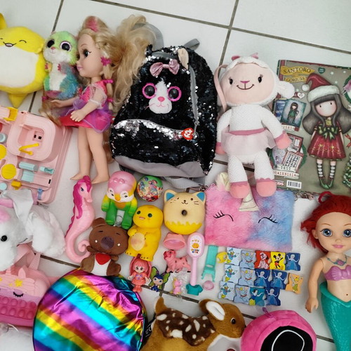 Girls' toys used, plush bags, dolls, parts and accessories set