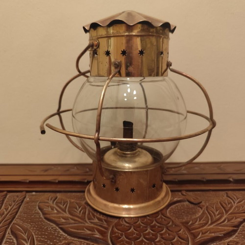 Old brass oil lantern with glass, 60+ years