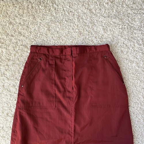 Nylon skirt red long high-waisted used, size 34 (XS-S)