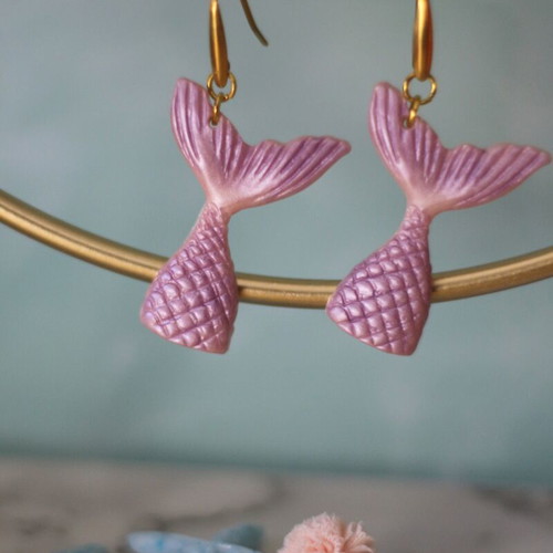 Mermaid Tail Earrings new, pink and light purple