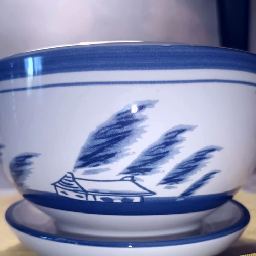 Ceramic planter with painted nautical motifs, new