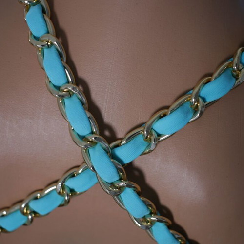 Turquoise one-piece swimsuit new with chains and adjustable cords