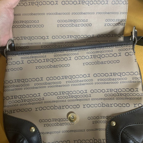 Roccobarocco handbag used, beige and brown canvas and leather