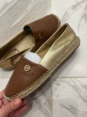 Michael Kors women's leather espadrilles like new, brown and gold, size 39