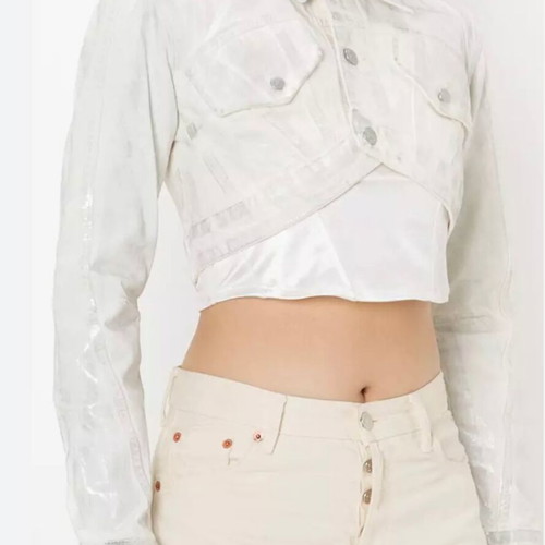 Zara cropped denim jacket like new, gray silver, size M