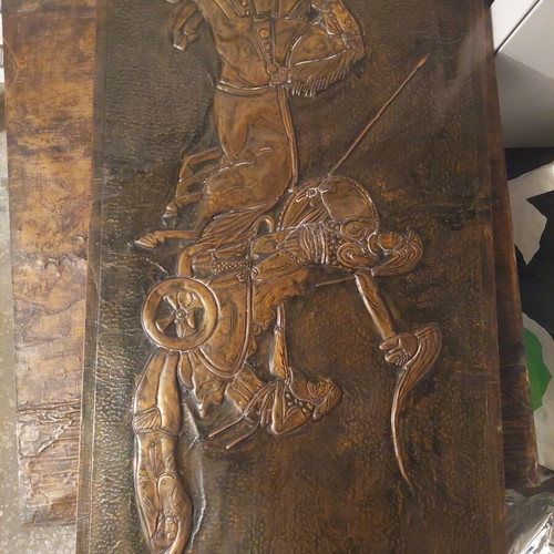 Collection of 5 Signed Vintage Copper Relief Paintings used