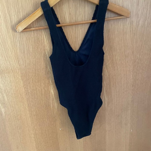 Forever 21 one-piece swimsuit small black crinkle knit bubble texture like new