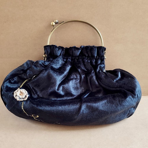 Victorian style black velvet clutch bag like new