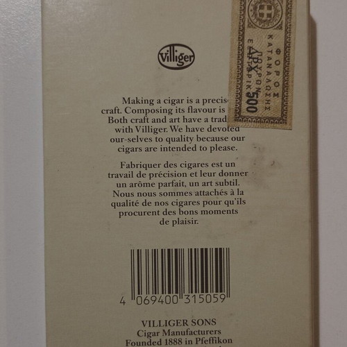 Empty pack of 5 Villiger PREMIUM No 7 cigars used