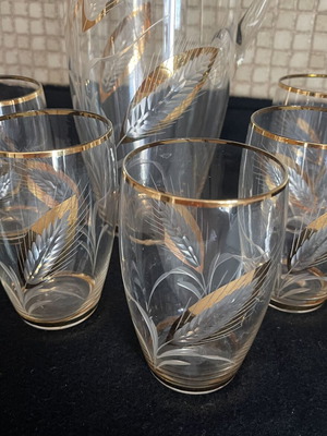 Vintage σετ σερβιρίσματος Libbey Golden Wheat σαν καινούργιο, κανάτα και 5 ποτήρια