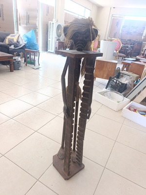 Vintage handmade ethnic wooden CD stand statue