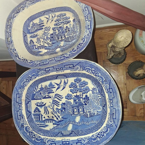 Blue Willow Oval Serving Platters used, set of 2, Syros porcelain
