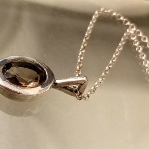 Silver necklace 925 used with smoky crystal