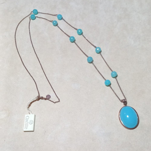Oxette Long Silver Necklace 84cm with Amazonite Stones new