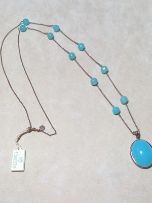 Oxette Long Silver Necklace 84cm with Amazonite Stones new
