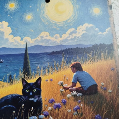 Wall Decor inspired by Van Gogh on plywood, new, 40x15 cm